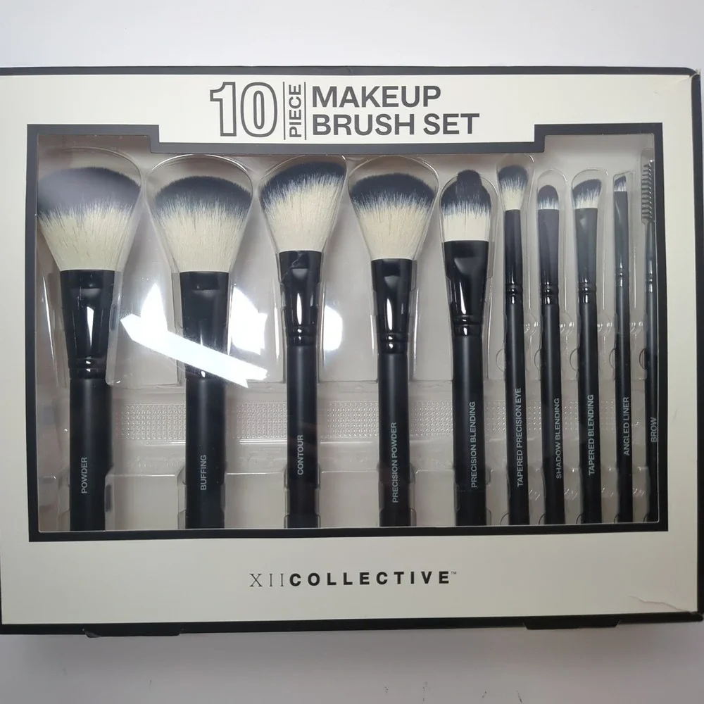 XII Collective 10 Piece Makeup Brush Set Black Professional Beauty Tools 1996691